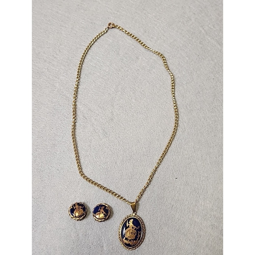 Vintage Limoges France Necklace‎ & Clip-On Earrings